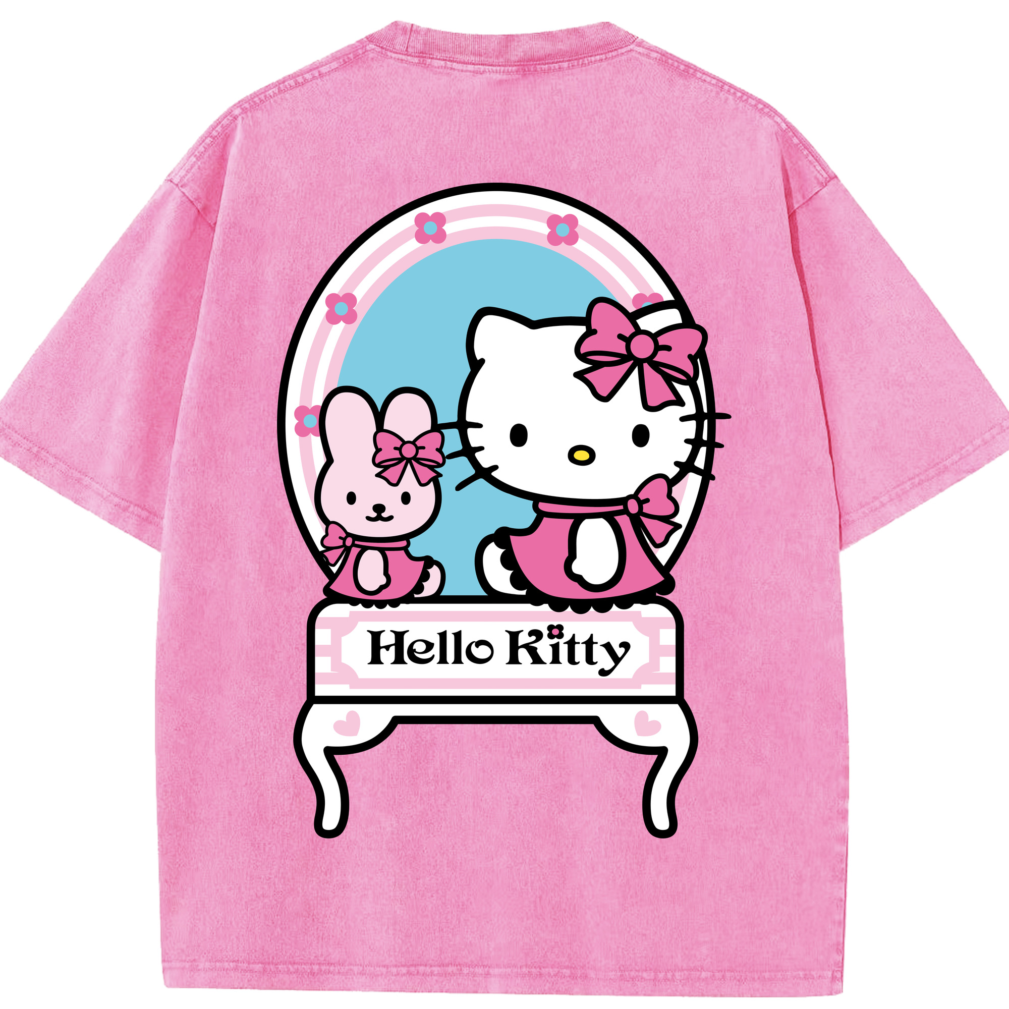 （画像用） Hello Kitty ハローキティ 綿100% ヴィンテージ風 半袖Tシャツ（背面プリント）